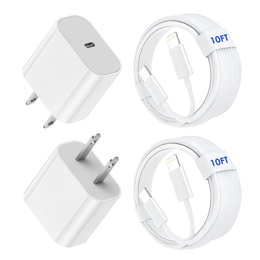 2Pack Fast Charger iPhone [Apple MFi Certified],10FT iPhone Charger Fast Charging USB C to Lightning Cable with 2Pack PD USB C ChargerBlock 10ft i Phone Charger Cord for i Phone 14/13/12/11/X/XS Max/8