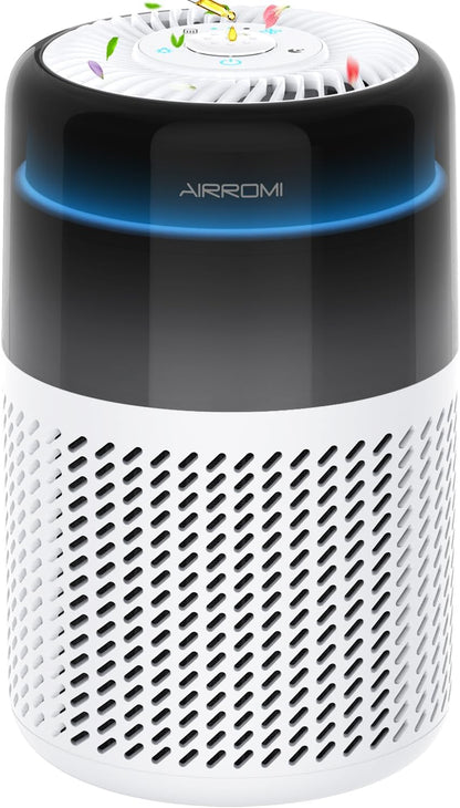 AIRROMI Air Purifier for Bedroom Home,HEPA Filter,Covers Upto 549 Ft²,Quiet 360°intake Air Cleaner with Fragrance ponge for Better Sleep,Night Light,Filters Smoke,Pet Dander,Allergies,Dust,A2005 White