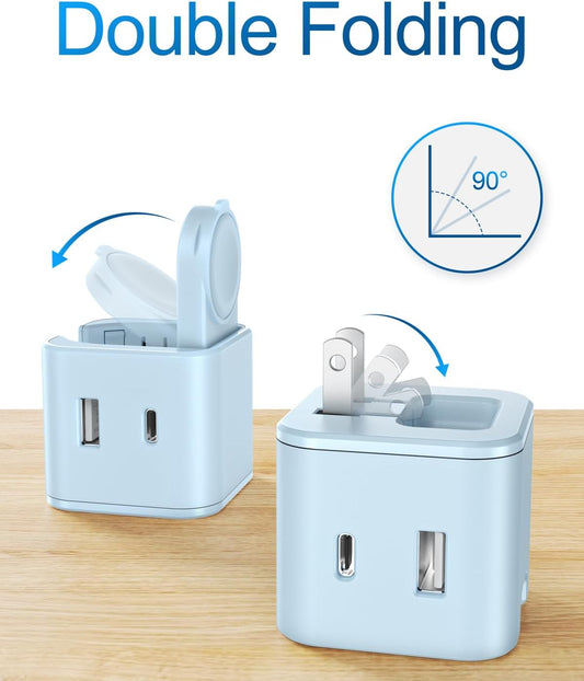 36W for Apple Charging Block with Built-in Watch Charger, Foldable PD Fast Charger Block for iPhone, Dual Ports Wall Charger Compatible with Apple Watch iPhone AirPods(Blue)