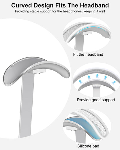 VICHYIE Headphone Stand for AirPods Max, Headset Holder with Aluminum Supporting Rod, Heavy Base Desk Stand Headphones Support Accessory for All Headphones - Silver White