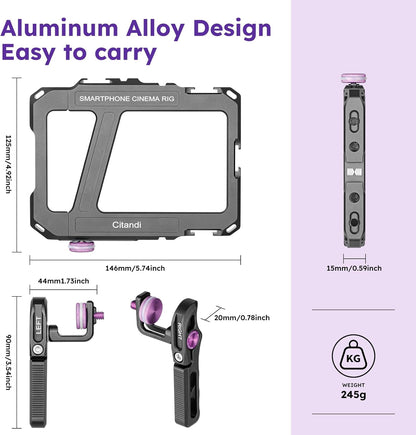 Universal Smartphone Filmmaking Stabilizer, Phone Cage for Vlogging and Videography, Compatible with Most Smartphones