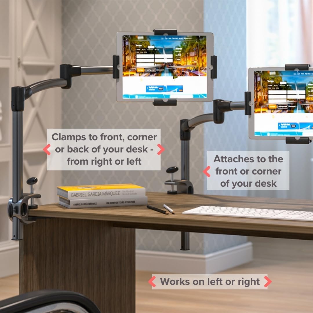 LEVO G2 Clamp on Tablet Holder for Desk: iPad Holder Stand, Kindle Holder, iPad Desk Mount, Premium