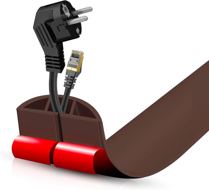 Floor Cord Cover Self Adhesive Cord Hider,3.3FT Cable Management, Extension Strip Protector for Wires, Prevent Cable Trips for Offices, Gyms, Exhibitions Cavity:0.51"(W) x 0.3"(H) Coffee