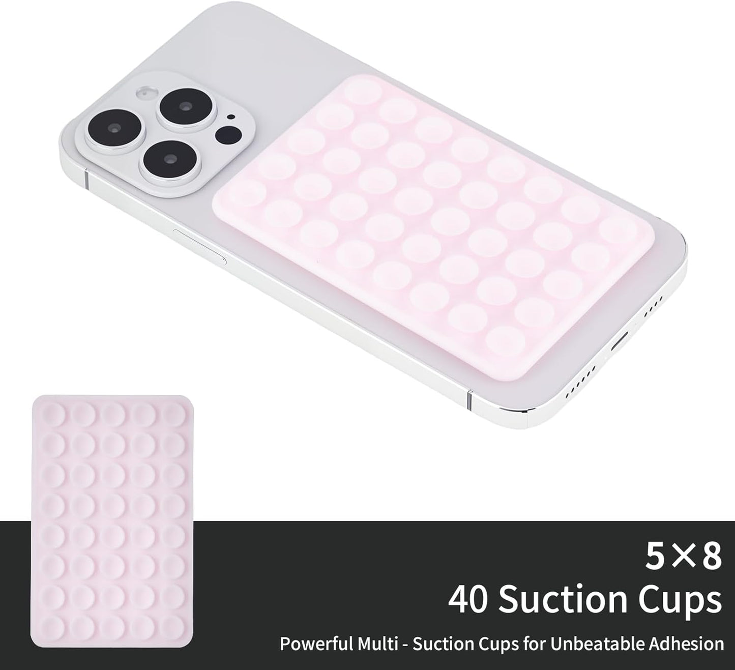 2 Pack Silicone Double-Sided Suction Grip – 40 Cups per Side, Strong Hold for iPhone, Galaxy, Pixel, Android – Hands-Free for Selfies & Videos(Chalk Pink)