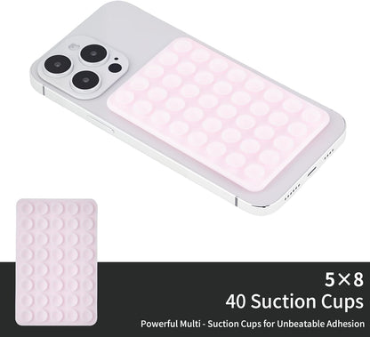 2 Pack Silicone Double-Sided Suction Grip – 40 Cups per Side, Strong Hold for iPhone, Galaxy, Pixel, Android – Hands-Free for Selfies & Videos(Chalk Pink)