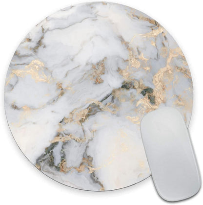 Mouse Pad, White Gold Marble Customized Premium-Textured Round Mouse Pad, Washable Mousepads with Lycra Cloth, Non-Slip Rubber Base Computer Mouse Pads for Wireless Mouse