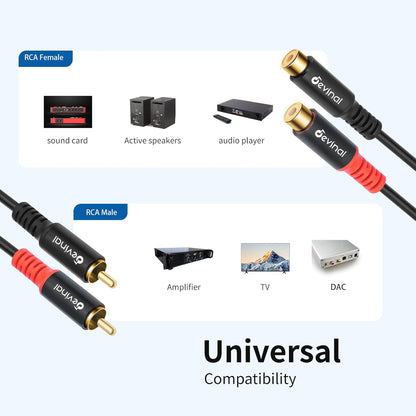 Devinal RCA Extension Cable - RCA Male to Female Nylon-Braided Durable, Flexible, and Enhanced Audio/Video Connectivity for Home Theater, Gaming, and Audio Systems 3 Feet 2-Pack