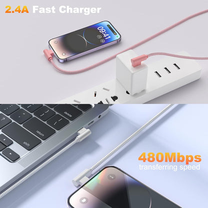 iPhone Charger 3 Pack 10FT USB A to Lightning Cables 90 Degree Charge Cable MFi Certified Nylon Braided Fast Charging Cord for iPhone 14/13/12/11/X/Max/8/7/6/6S/5/5S/SE/Plus/iPad