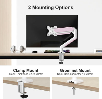 PHOLITEN Single Monitor Arm Fits 13-32 inch,4.4-19.8lbs Screen, Fully Adjustable Gas Spring Arm, Computer Monitor Stand with VESA 75 * 75mm/100 * 100mm Mount,White & Pink