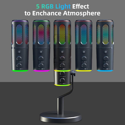 Wireles USB Condenser Microphone for PC Laptop - Studio Sound Gaming Mic for Podcast Streaming Asmr YouTube with Volume Control, Reverb Mode