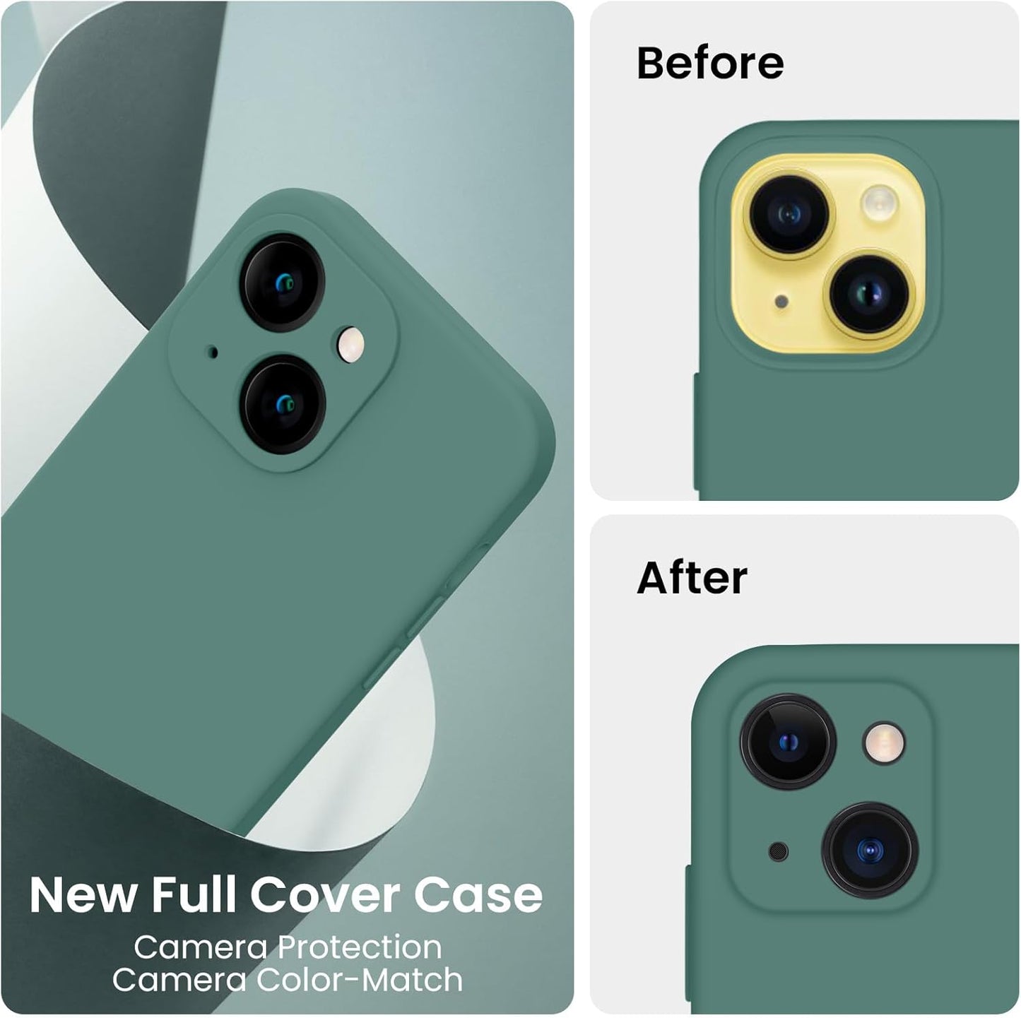 FireNova Designed for iPhone 14 Case, Silicone Upgraded [Camera Protection] Phone Case with [2 Screen Protectors], Soft Anti-Scratch Microfiber Lining Inside, 6.1 inch, Midnight Green