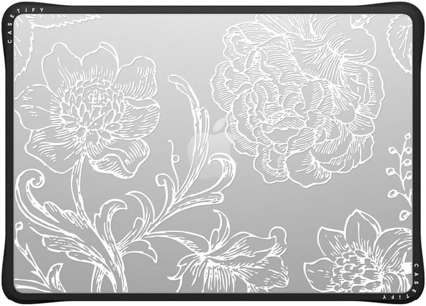 CASETiFY Impact MacBook Air 13.6" (M2-M4) Case [Cushioned Impact Corners/Scratch-Resistant/Anti-Slip Grip] - White line Art Flowers - Clear Black