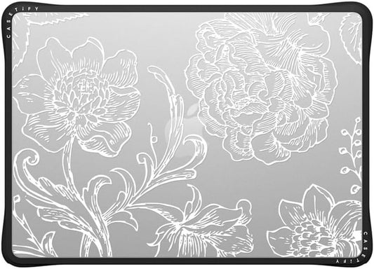 CASETiFY Impact MacBook Air 13.6" (M2-M4) Case [Cushioned Impact Corners/Scratch-Resistant/Anti-Slip Grip] - White line Art Flowers - Clear Black