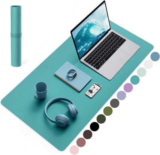 YSAGi Non-Slip Leather Desk Pad, Waterproof Laptop Computer Desk Keyboard Mat, Table Protector Blotter Mat, Large Mouse Pad for Office/Work/Home/Decor(Green Blue, 31.5" x 15.7")