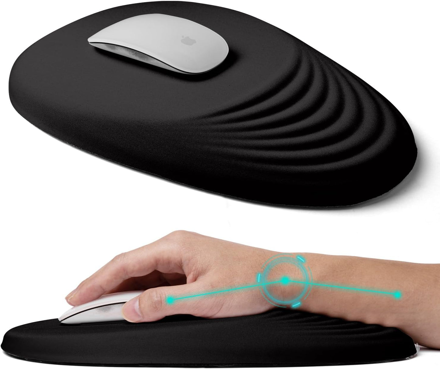 Ergonomic Mouse Pad with Wrist Rest Support, Entire Memory Foam with Non-Slip PU Base, Wireless, Black