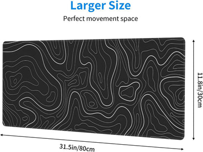 Topographic Contour Extended Big Mouse Pad Large,Gaming Mouse Pad Desk Pad,31.5x11.8 Inch Long Computer Keyboard Mouse Mat Mousepad with 3mm Non-Slip Base and Stitched Edge for Gaming and Office