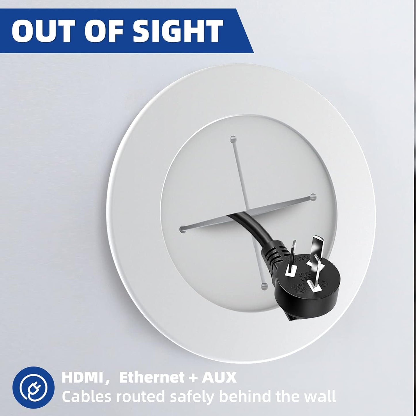 TV Wire Hider Kit for Wall Mount TV, White in Wall Cable Management Kit, Includes 2 Pass Throughs and Hole Saw Drill Attachment for Easy Install