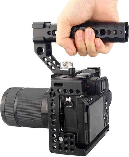 A7iii / A7riii Full Camera Cage Rig and ARRI Locating Top Handle,with 5 Cold Shoe Mounts, 1/4" & 3/8" ARRI Holes, for Sony A7III /A73 /A7RIII /A7R3 /A7M3(A7R Mark III/ILCE-7RM3)