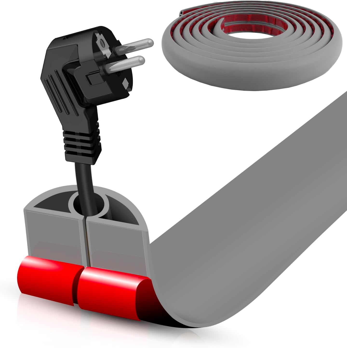 Floor Cord Cover Self Adhesive Cord Hider,10FT Cable Management, Extension Strip Protector for Wires, Prevent Cable Trips for Offices, Gyms, Exhibitions Cavity:0.3"(W) x 0.28"(H) Gray