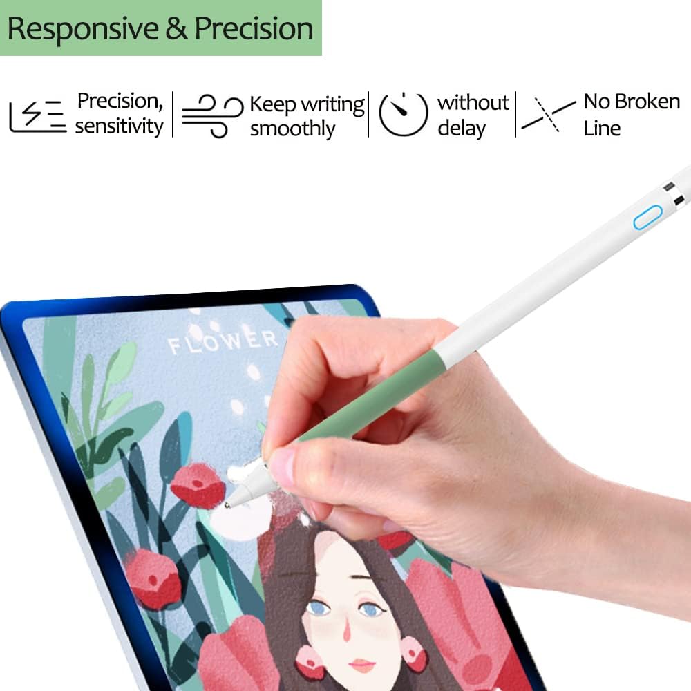 Stylus Pen for iPad, DOGAIN Stylus Pen for Touchscreen with Green Grip, Digital Active Fine Point Pen for Drawing/Writing/Playing, iPad Pencil Compatible with iOS/Android and Other Tablets