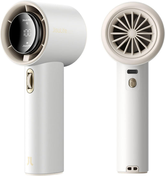 JISULIFE Portable Handheld Fan, Speed(1-100) Adjustable Turbo Mini and 3600mAh Battery Rechargeable Personal Fan, Digital Display, Gifts for Women Men Travel/Camping/Outdoor-White