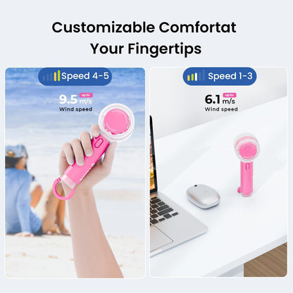 AIRMATE Portable Handheld Fan, 5 Wind Speed Adjustable, 3000mAh Battery Rechargeable, Durable Motor, 13000RPM Super Powerful Wind, Personal Turbo Hand Held Mini fan for Makeup/Travel/Outdoor (Pink)