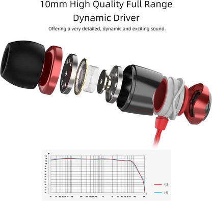 SoundMAGIC E10 Wired Earphones No Microphone HiFi Stereo Earbuds Noise Isolating in Ear Headphones Powerful Bass Tangle Free Cord Black Red