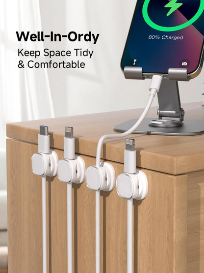 Magnetic Cable Clips, Adjustable Cord Holder Management, Adhesive Wire Keeper Organizer for Home Office Desk Phone PC Car Wall Desktop Nightstand Appliance (9-PCS White)