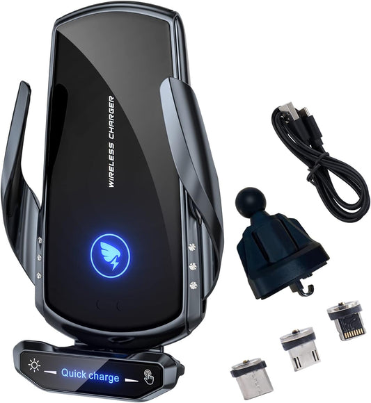 Wireless Car Charger Mount Automotive Electric Induction 15W Fast Charging Auto Clamping Car Phone Holder Mount Wireless Charging Mount Air Vent Phone Holde Compatible with All Android (Black)