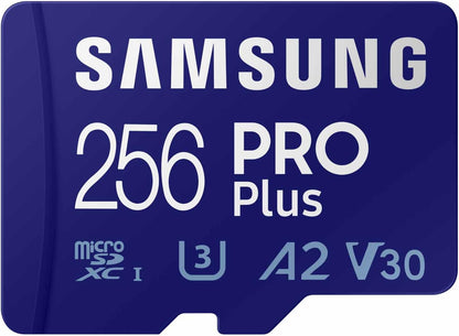 Samsung PRO Plus microSD Memory Card + Adapter, 256GB microSDXC, Up to 180 MB/s, Full HD & 4K UHD, UHS I, C10, U3, V30, A2, for Android Smartphones, Tablets, GoPRO, and DJI Drone (MB MD256SA/AM)