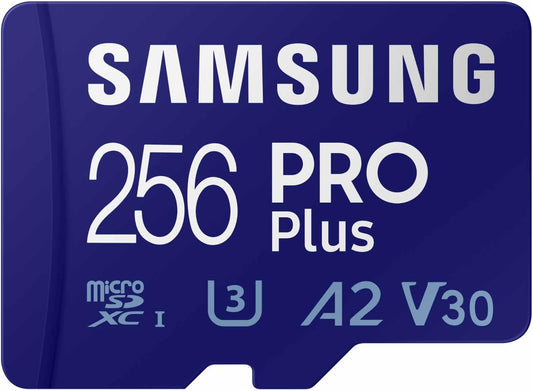 Samsung PRO Plus microSD Memory Card + Adapter, 256GB microSDXC, Up to 180 MB/s, Full HD & 4K UHD, UHS I, C10, U3, V30, A2, for Android Smartphones, Tablets, GoPRO, and DJI Drone (MB MD256SA/AM)