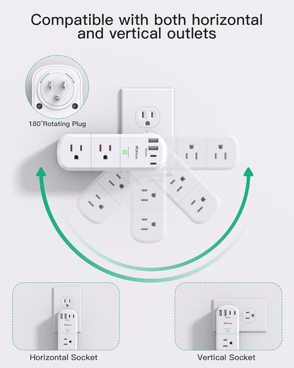 Surge Protector Outlet Extender with Rotating Plug, 6 AC Multi Plug Wall Outlets and 4 USB Ports, 1800 Joules, Swivel Power Strip Electrical Splitter for Home Decor Apartment Dorm Room Essentials