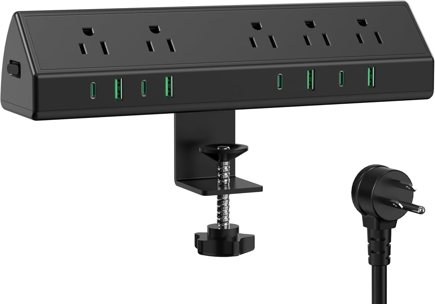 45W Fast Charging Station,Desk Clamp Power Strip,4 PD USB-C Ports,5 AC Outlets,Surge Protector Power Strip, 14AWG Heavy Duty Cord, Fits 1.9" Tabletop Edge (Black, 15 FT Cable)
