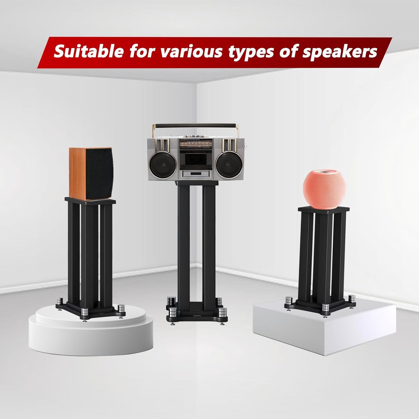 A Pair of Universal Speaker Stands, Heavy Duty Speaker Stands Holds Bookshelf Speaker Satellite Speaker Large Speaker, Vibration-Absorbing MDF Design, Holds 88lbs Speaker (Black, 70cm/27.5in)