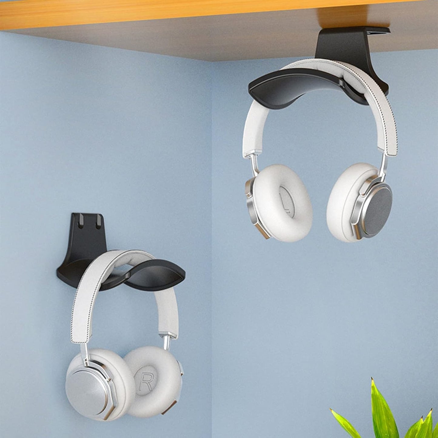 2-Pack Headphone Stand Hanger Wall Hooks, Save Space Headset Stand Holder for Universal Gaming Headset Airpods Max Sony Bose Beats, Strong Adhesive with Screws, White
