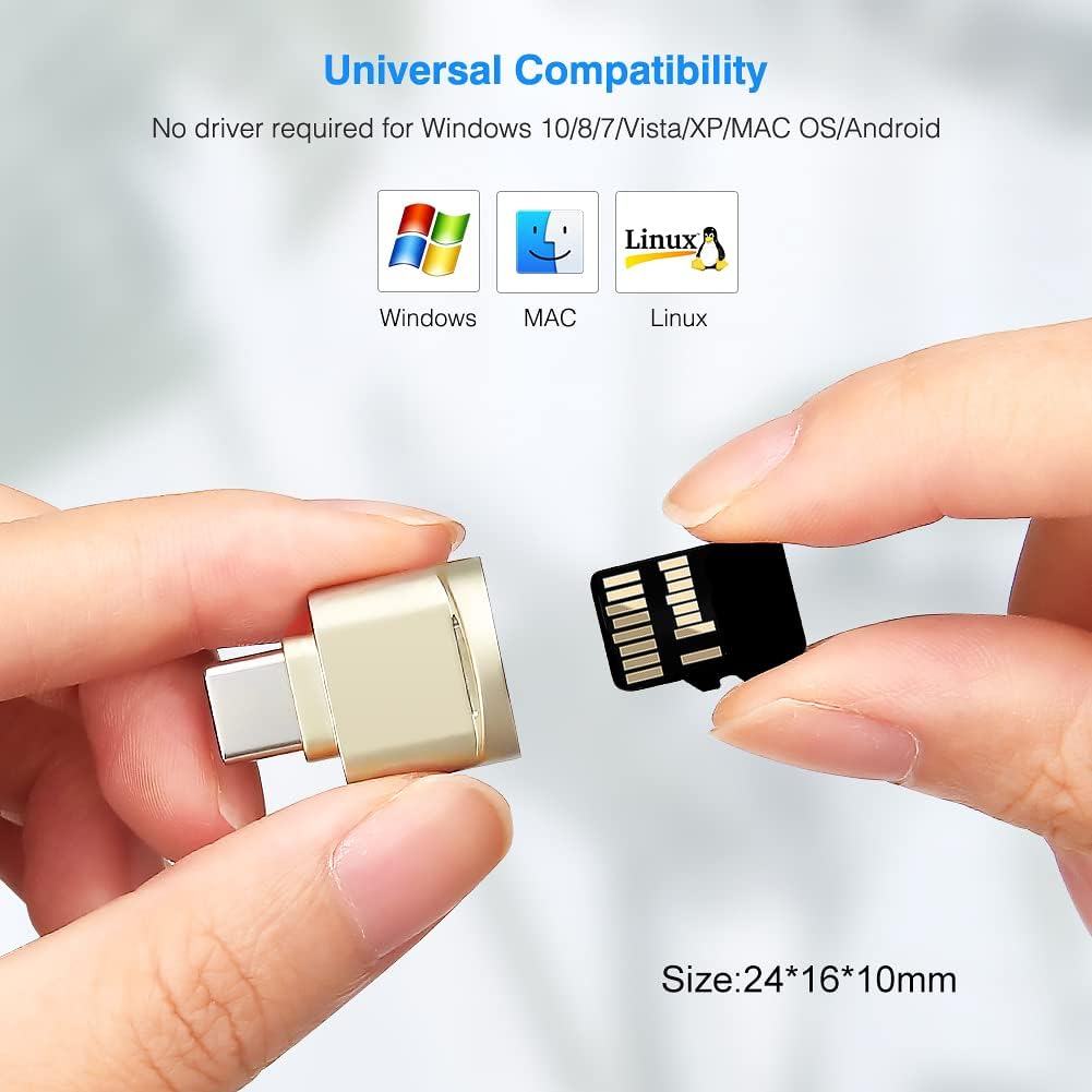 leizhan Type C Micro SD/TF Card Reader with Keychain,USB C to Micro SD SDHC SDXC OTG Memory Reader, Type C Card Reader Adapter Compatible for Mac Windows Lixus Samsung Galaxy - Silver