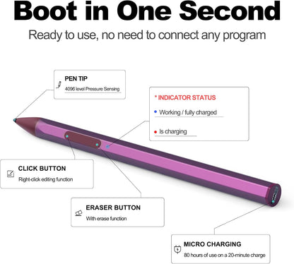 Stylus Pen for ASUS Transformer/ASUS Zenbook/ASUS Vivobook Flip/ASUS Notebook Touchscreen Laptop Tablet Rechargeable MPP 2.0 Tilt Pencil 4096 Pressure Sensitivity Microsoft MPP Protocol, Red