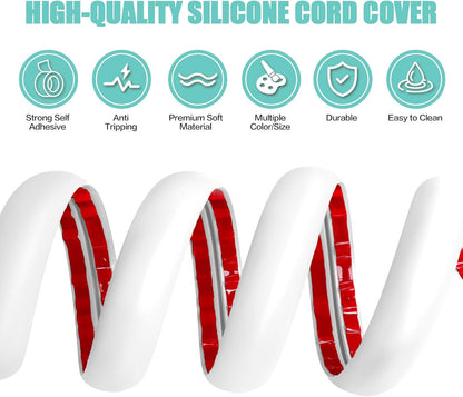 Floor Cord Cover Self Adhesive Cord Hider,3.3FT Cable Management, Extension Strip Protector for Wires, Prevent Cable Trips for Offices, Gyms, Exhibitions Cavity:0.3"(W) x 0.28"(H) White