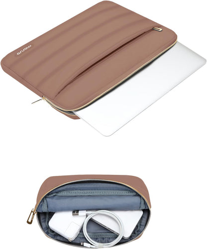 MOSISO 15-15.6 inch Laptop Case, 16 inch Puffy Laptop Sleeve Compatible with MacBook Pro 16, HP Dell ASUS Acer Toshiba Lenovo Notebook Computer, Polyester Horizontal Bag with Small Case, Mocha