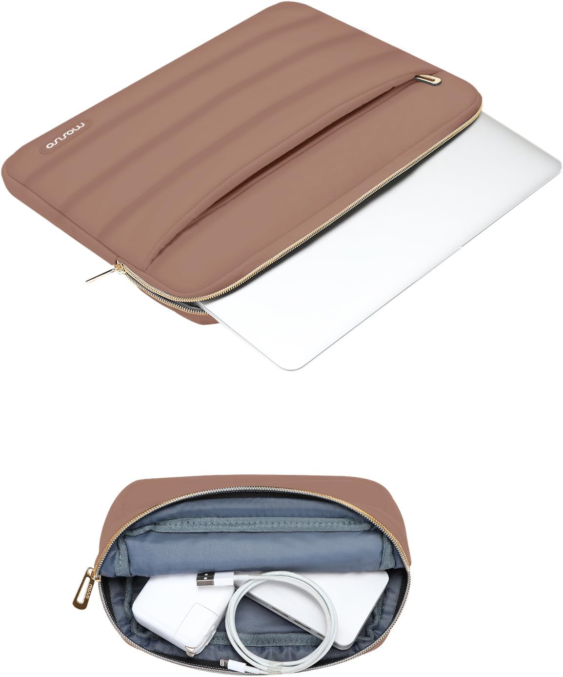 MOSISO 13.3 inch Laptop Case, 13-13.3 inch Puffy Laptop Sleeve Compatible with MacBook Air 13 13.6 M4 M3 M2 M1/Pro 13/Pro 14, HP Dell ASUS Lenovo,Polyester Horizontal Bag with Small Case, Mocha
