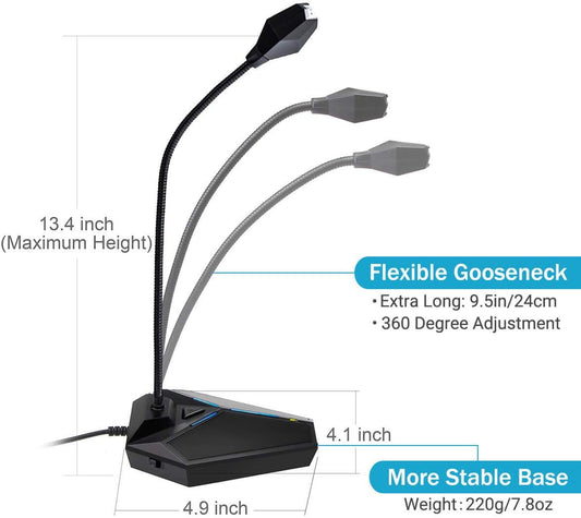 USB Computer Microphone, Plug &Play Desktop Omnidirectional Condenser PC Laptop Mic, Mute Button with LED Indicator, Compatible with Windows/Mac, Ideal for YouTube, Skype, Recording, Games(1.8m /6ft)