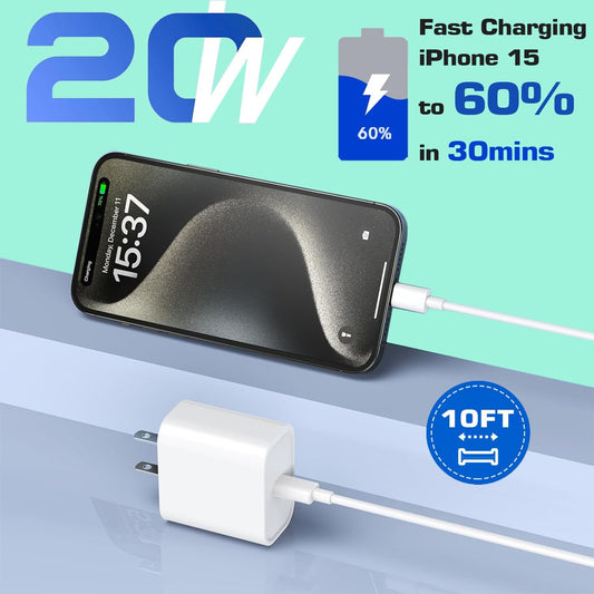 iPhone 16 Charger Fast Charging, 3Pack 20W USB C Fast Charger Plug 10ft USB C to USBC Cable Cord Compatible iPhone 16/16 Pro Max/15 Pro/15 Plus,iPad Air M2 11/13 inch,iPad Pro M4 11/13inch,iPadAir 4/5