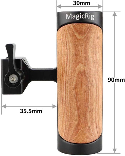Wooden NATO Side Handle Mini Grip & NATO Rail 50mm for DSLR/Volg Camera Cage, Built-in Cold Shoe Mount, 1/4" & 3/8" ARRI Thread Hole, Up and Down Adjustable, for Left or Right Handle