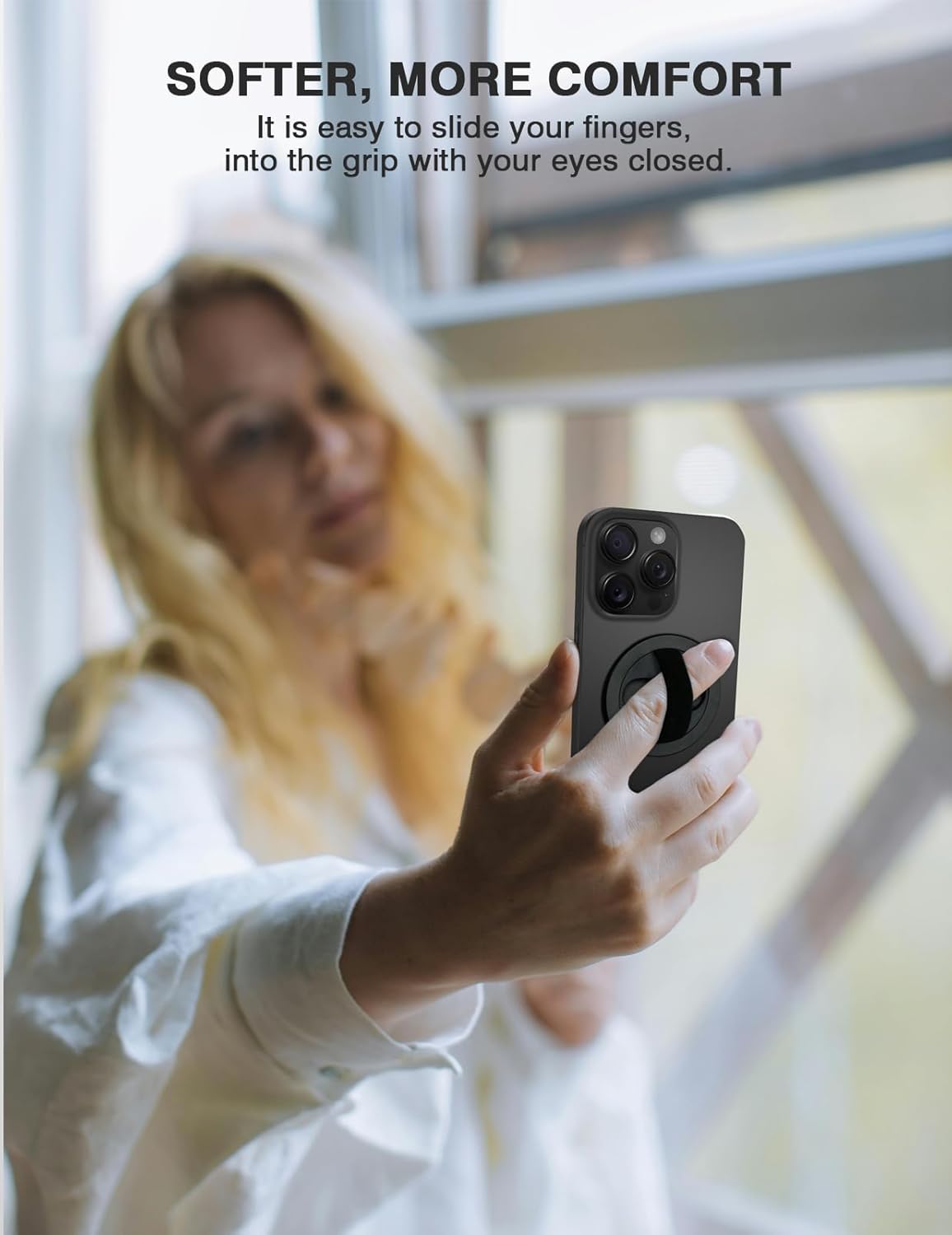 Lite 2 Magnetic Phone Grip, [Elastic Finger Strap] Phone Loop Holder, Compatible with Magsafe Series iPhone 16 15 14 13 12 Pro max, Black