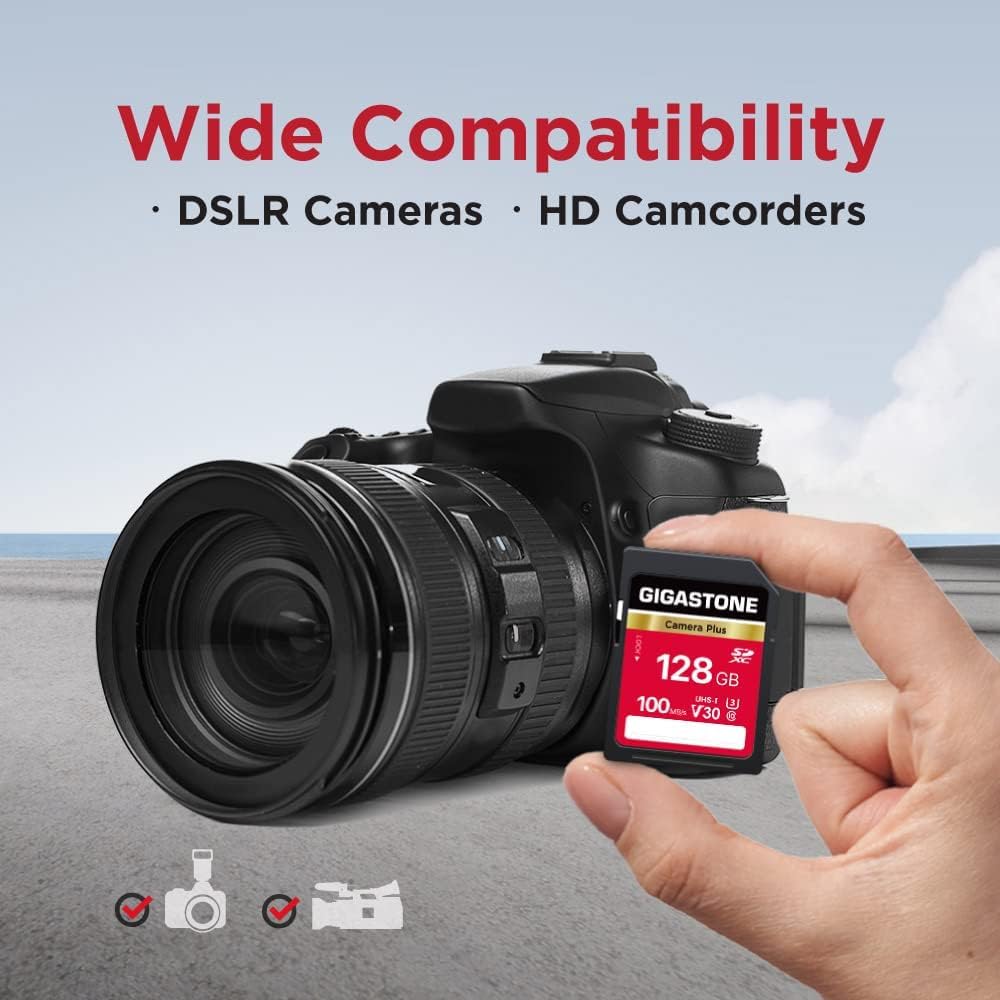 GIGASTONE 128GB SD Card 10-Pack, Camera Plus, V30 U3 SDXC Memory Card High Speed UHD Video Compatible with Canon Digital Camera, with 10 Mini case