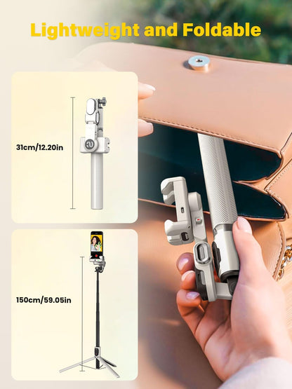 Smartphone Gimbal Stabilizer, Smart Face Tracking Tripod Without APP - 4 in 1 Cellphone Gimbal Stabilizer for iPhone&Android Extended 108cm Rod with RGB Fill Light,M2PRO White