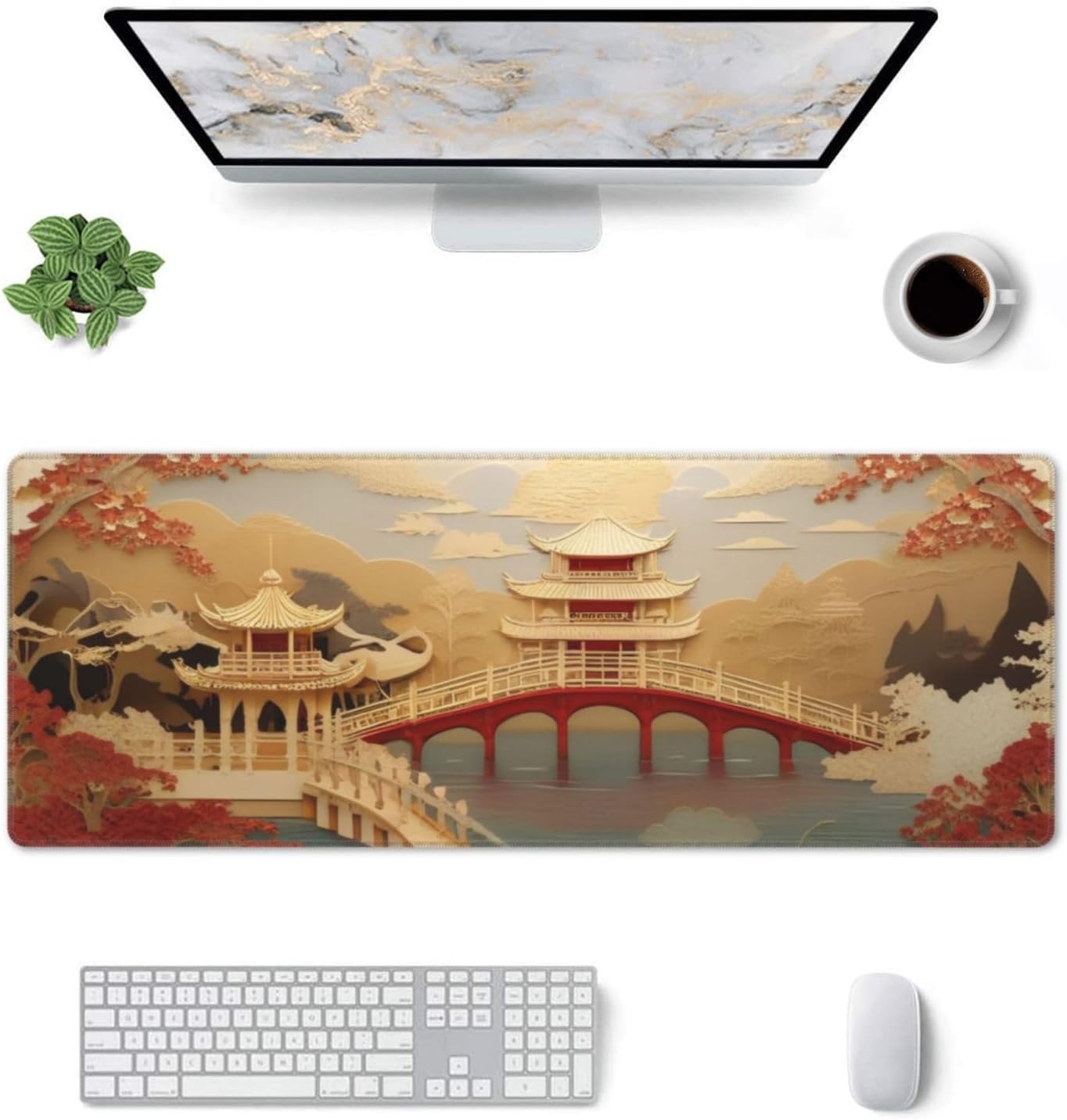 Gaming Mouse Pad, Large Non-Slip Rubber Base Mousepad, Keyboard Mouse Mat, Desk Pad with Stitched Edges, 31.5x11.8inch, Asia Palace