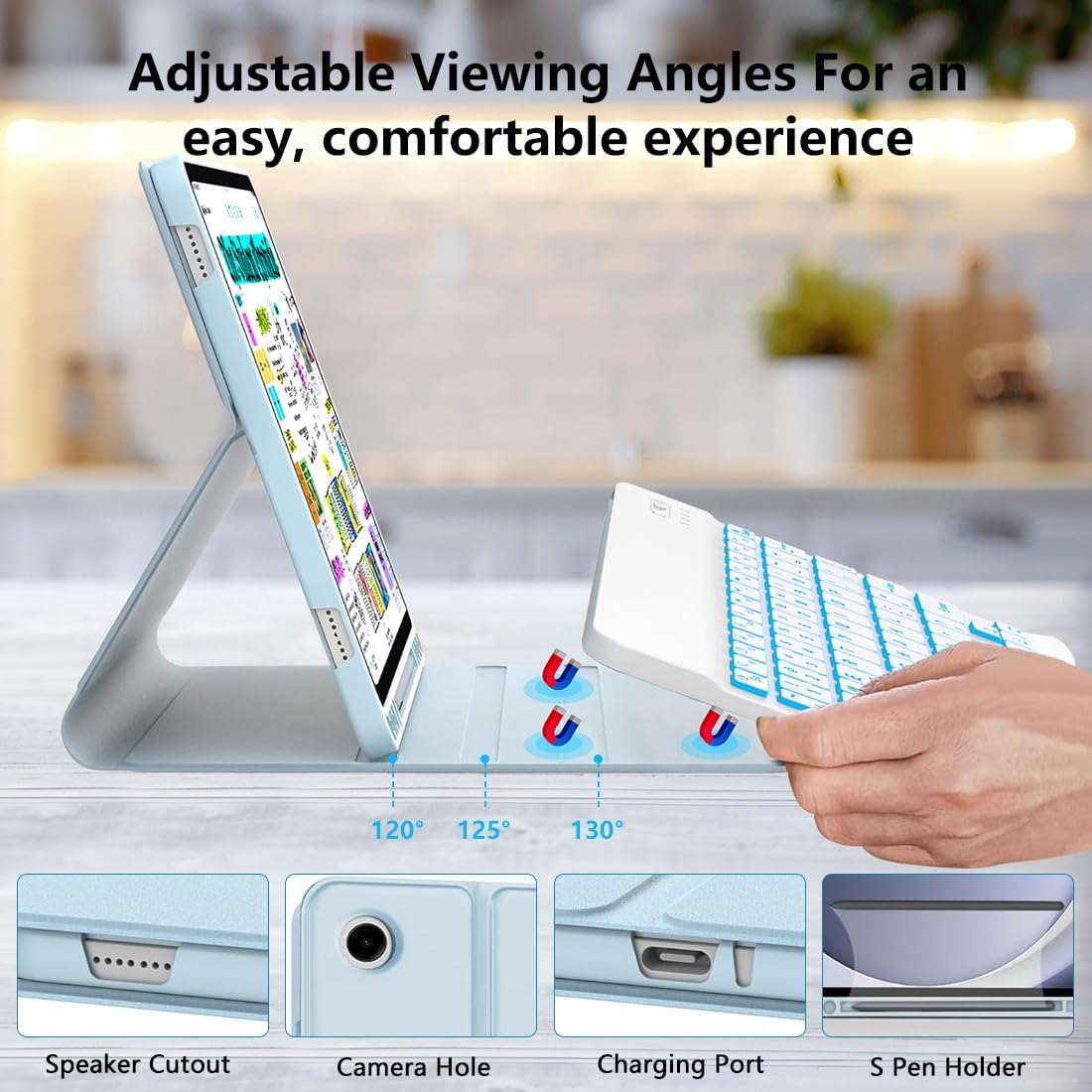 Keyboard Case for Samsung Galaxy Tab A9 Plus 5G 11 inch 2023 (SM-X210/X216/X218), 7 Color Backlit Detachable Keyboard Bluetooth, Smart Folio Cover with S Pen Holder for Galaxy Tab A9+ 11", Blue