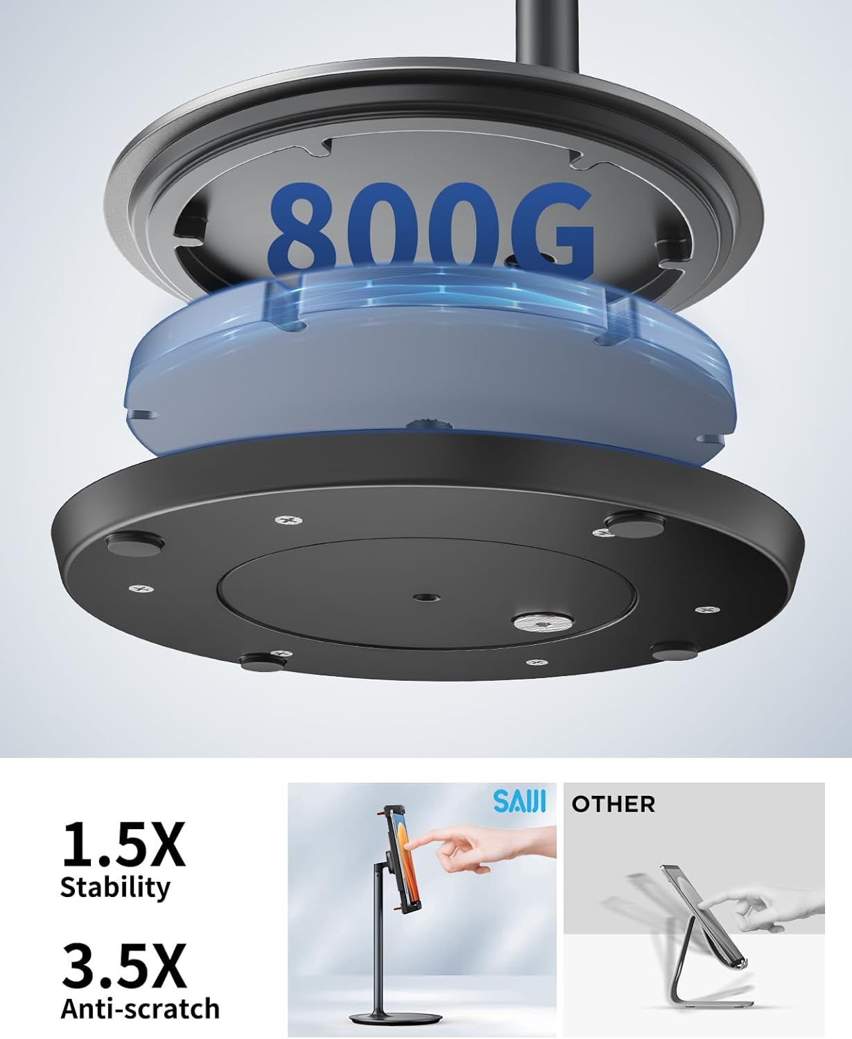 SAIJI Tablet Stand Holder, Height Adjustable Portable Monitor Stand, 360 Degree Rotating, Aluminum Alloy Cradle Mount Dock for 4.7"-15.6" Screen iPhone Samsung, iPad, Kindle, eBook Reader(Black)