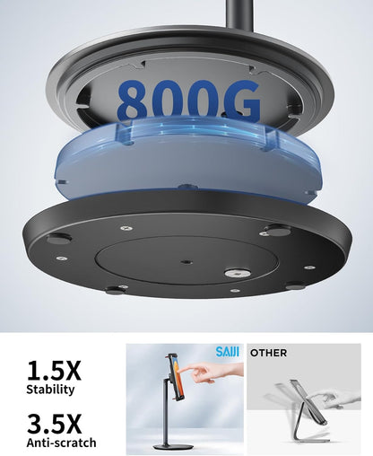 SAIJI Tablet Stand Holder, Height Adjustable Portable Monitor Stand, 360 Degree Rotating, Aluminum Alloy Cradle Mount Dock for 4.7"-15.6" Screen iPhone Samsung, iPad, Kindle, eBook Reader(Black)